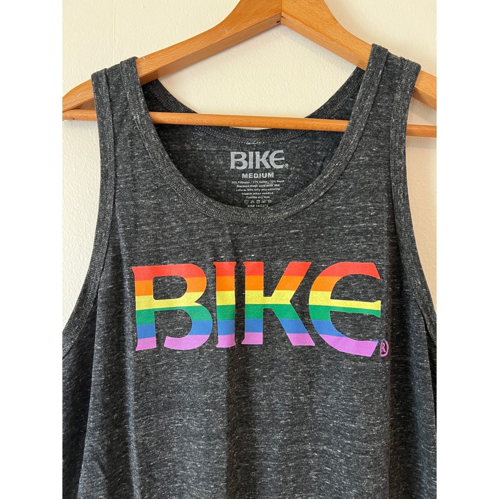 Bike Womens Pride Tank Top Medium Charcoal Grey Rainbow Logo Athletic Biking USA